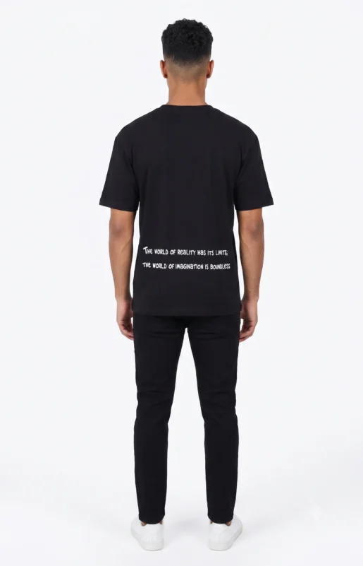 Zulqifl Black Oversized T-Shirt back View model